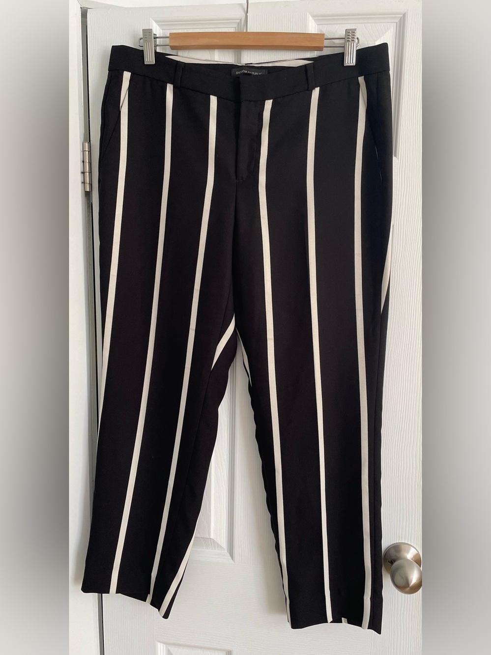 Banana Republic Black Avery Pants with White Vertical Stripes